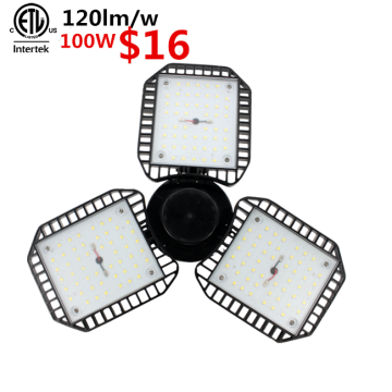 Black aluminum housing 100w 12000lm 120 degree beam angle deformable led garage light